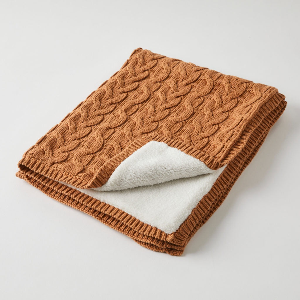 AURORA CABLE KNITE BABY BLANKET - Biscuit/Cream