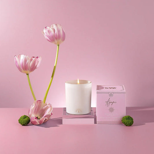 Agapi'| Candle Of Love | Rose Quartz Crystal Infused - Creamy Gelato & Caramel Frost