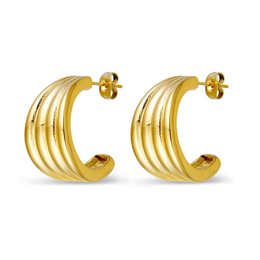 Gold Ribbed Half Hoops