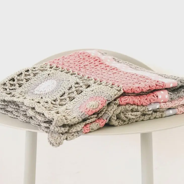 Vintage Pink Hand Crochet Blanket
