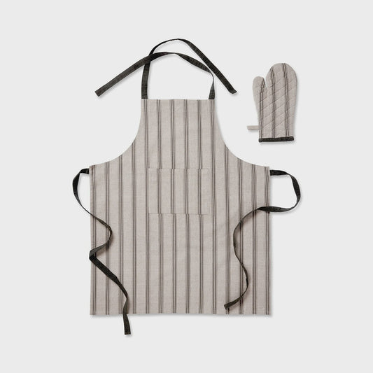 Macedon Charcoal Stripe Apron & Glove Set