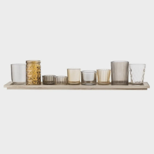 Votives With Tray - Brown