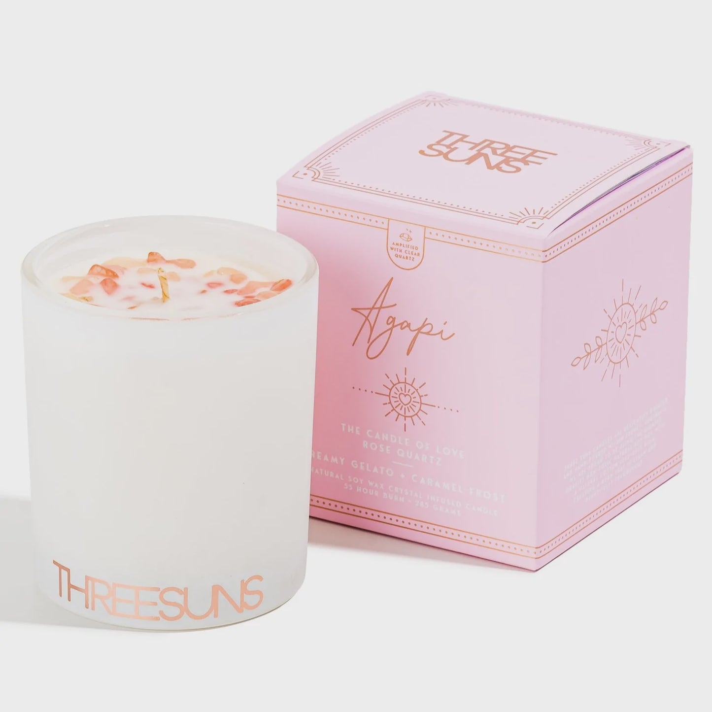 Agapi'| Candle Of Love | Rose Quartz Crystal Infused - Creamy Gelato & Caramel Frost