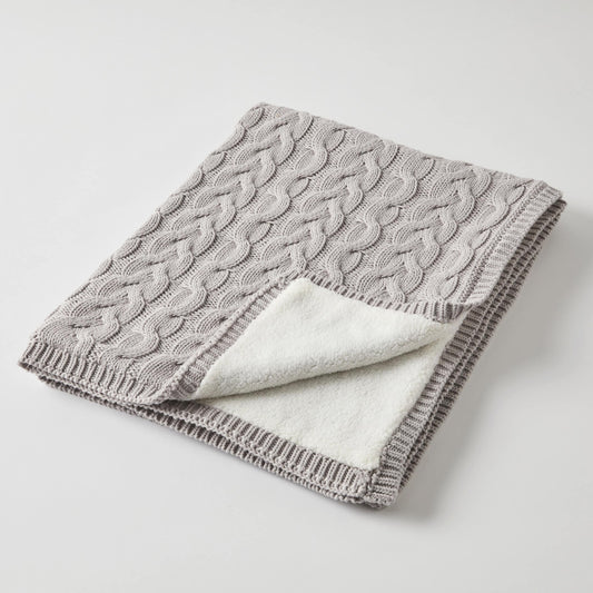 AURORA CABLE KNIT BABY BLANKET - Silver