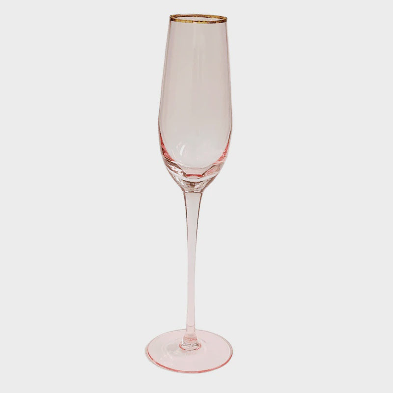 Crystal Champagne Flute - Pink Gold Trim