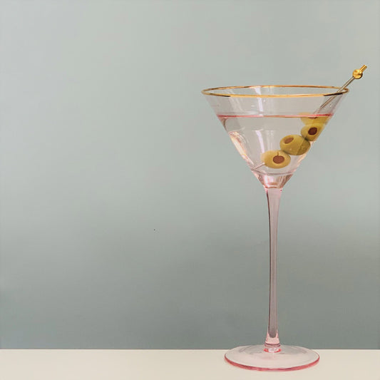 Crystal Martini Glass - Pink & Gold Trim