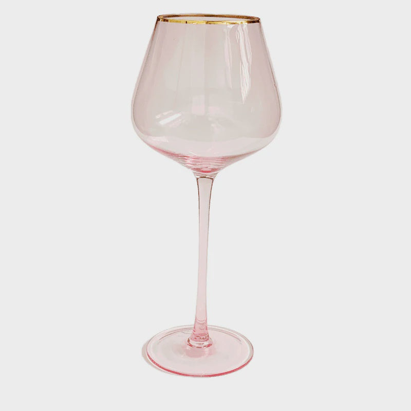 Crystal Wine Glasses - Pink Gold Trim