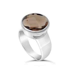 Smoky Quartz Round SS Ring