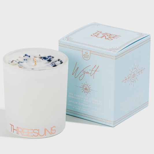 Wyatt | Candle Of Strength |Sodalite & White Quartz - Spiced Cinnamon & Pear