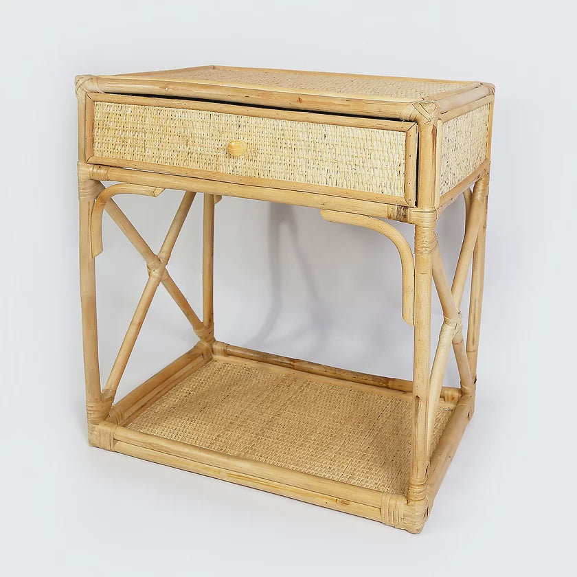 Rattan Side Table With Draw